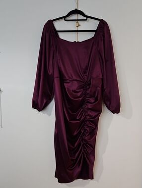 Lane Bryant Velvet Ruched Midi Dress in Plum Size 18